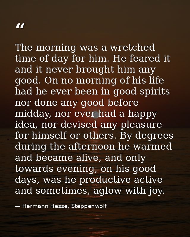 The morning was a wretched time of day for him. He feared it and it never brought him any good. On no morning of his lif — Hermann Hesse, Steppenwolf