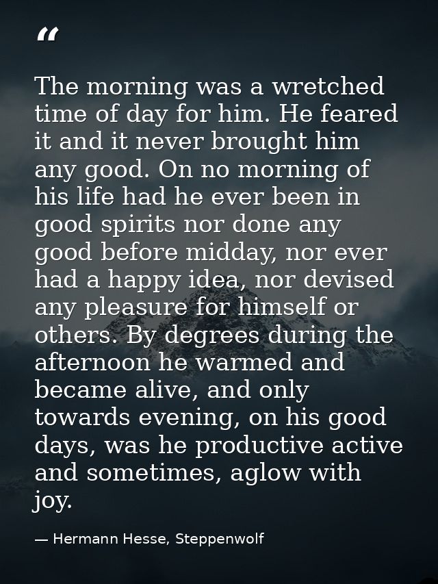 The morning was a wretched time of day for him. He feared it and it never brought him any good. On no morning of his lif — Hermann Hesse, Steppenwolf
