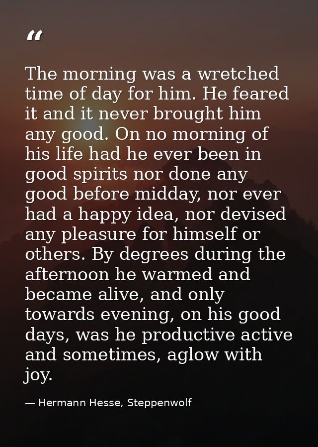 The morning was a wretched time of day for him. He feared it and it never brought him any good. On no morning of his lif — Hermann Hesse, Steppenwolf