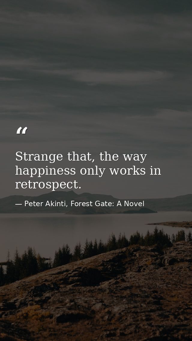 Strange that, the way happiness only works in retrospect. — Peter Akinti, Forest Gate: A Novel