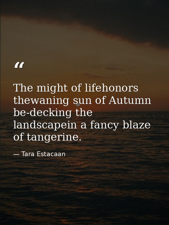 The might of lifehonors thewaning sun of Autumn be-decking the landscapein a fancy blaze of tangerine. — Tara Estacaan