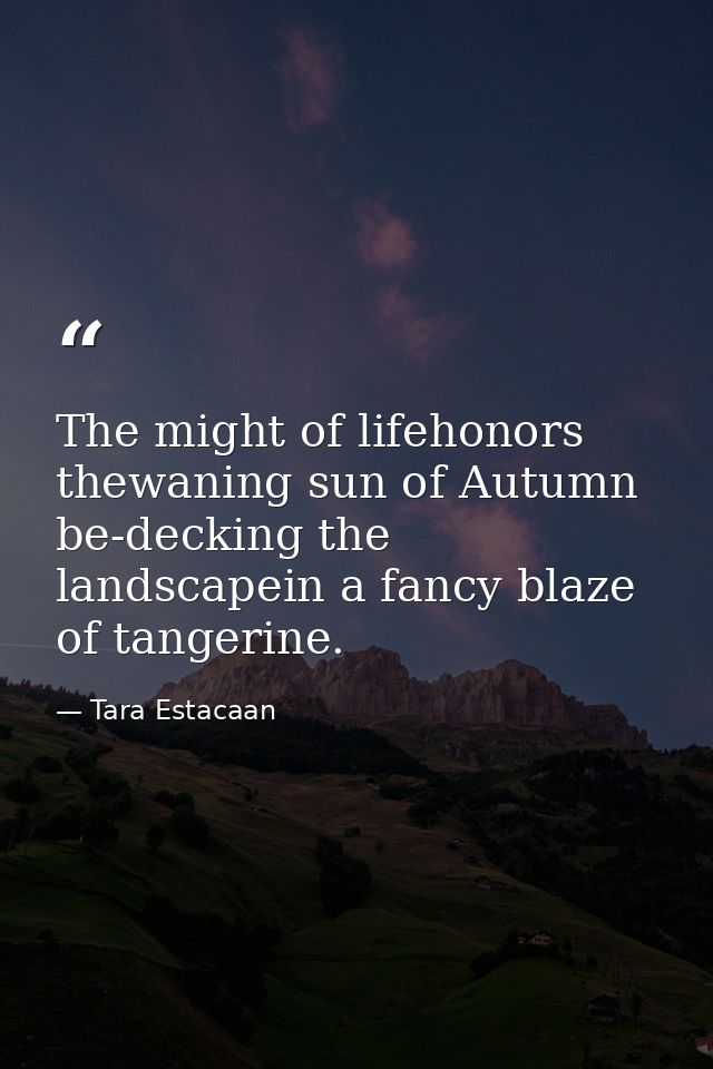 The might of lifehonors thewaning sun of Autumn be-decking the landscapein a fancy blaze of tangerine. — Tara Estacaan