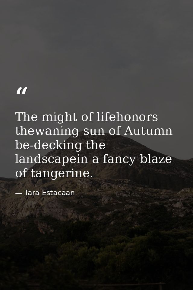 The might of lifehonors thewaning sun of Autumn be-decking the landscapein a fancy blaze of tangerine. — Tara Estacaan