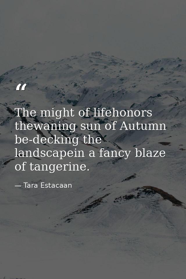 The might of lifehonors thewaning sun of Autumn be-decking the landscapein a fancy blaze of tangerine. — Tara Estacaan