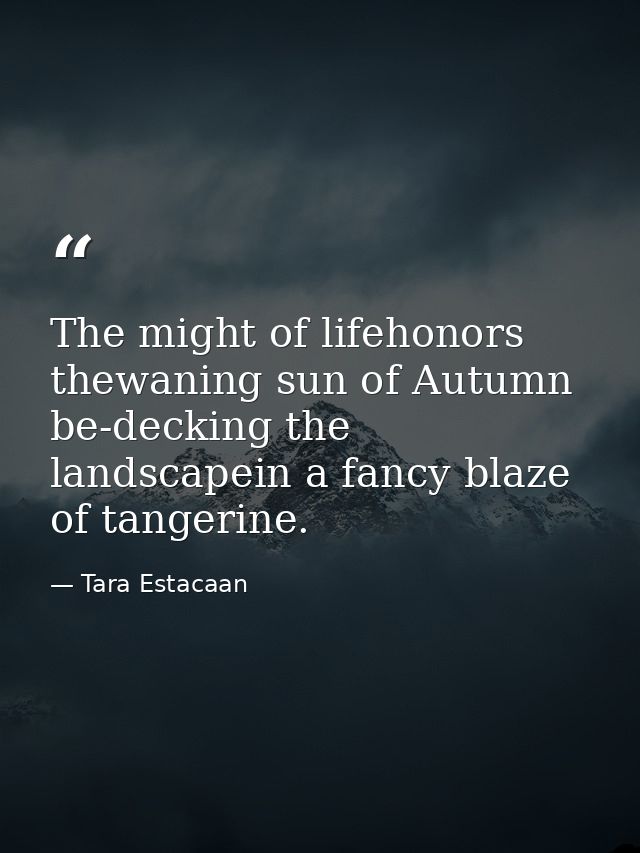 The might of lifehonors thewaning sun of Autumn be-decking the landscapein a fancy blaze of tangerine. — Tara Estacaan