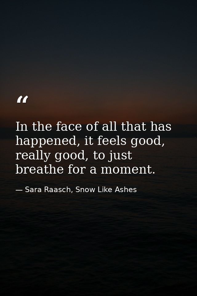 In the face of all that has happened, it feels good, really good, to just breathe for a moment. — Sara Raasch, Snow Like Ashes