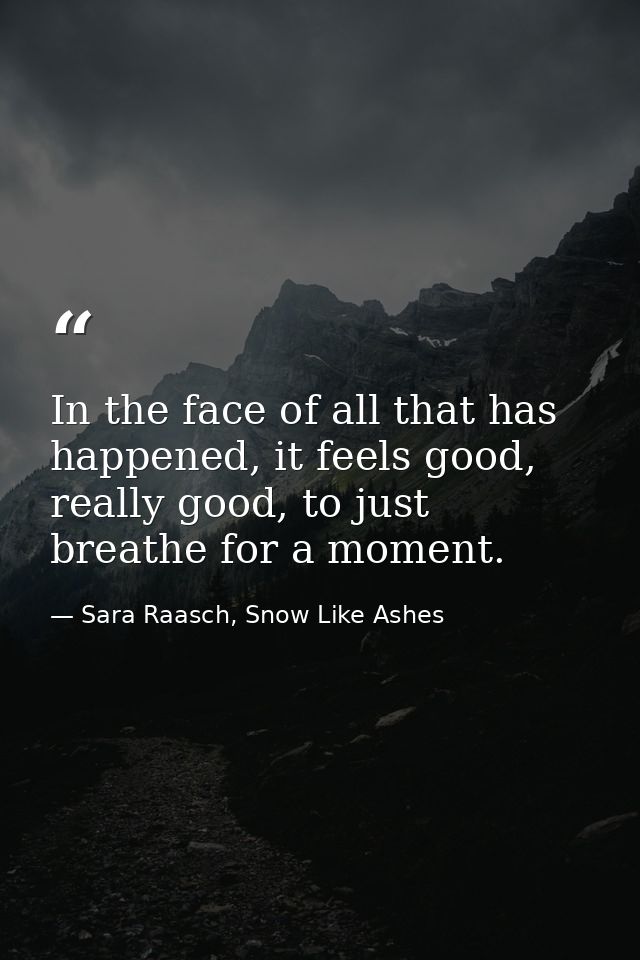 In the face of all that has happened, it feels good, really good, to just breathe for a moment. — Sara Raasch, Snow Like Ashes