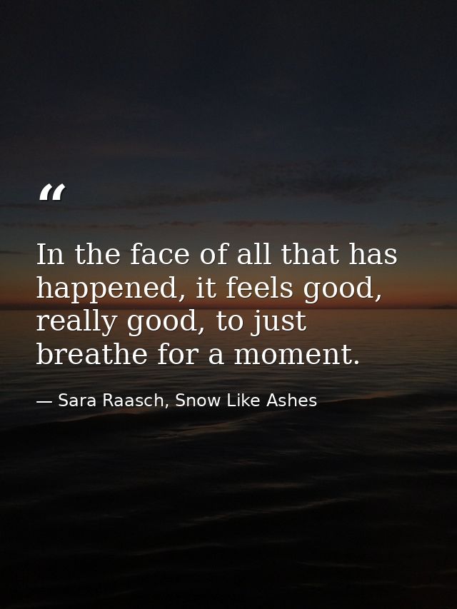 In the face of all that has happened, it feels good, really good, to just breathe for a moment. — Sara Raasch, Snow Like Ashes