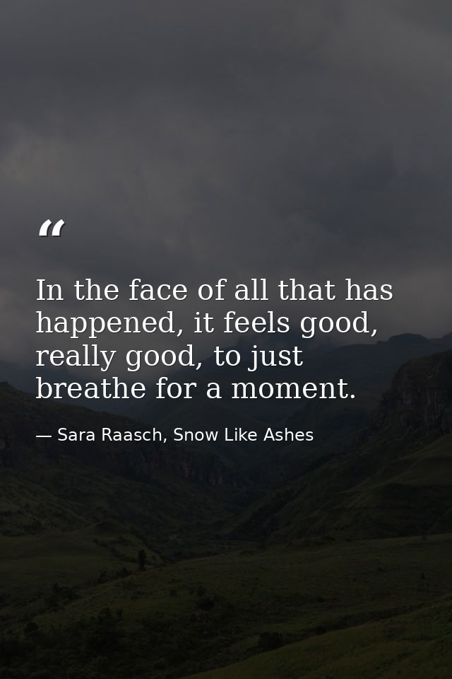 In the face of all that has happened, it feels good, really good, to just breathe for a moment. — Sara Raasch, Snow Like Ashes
