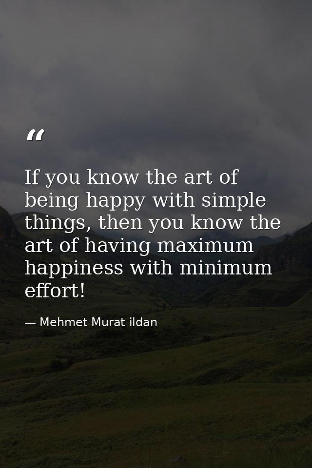 If you know the art of being happy with simple things, then you know the art of having maximum happiness with minimum ef — Mehmet Murat ildan