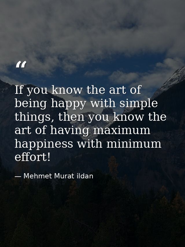 If you know the art of being happy with simple things, then you know the art of having maximum happiness with minimum ef — Mehmet Murat ildan