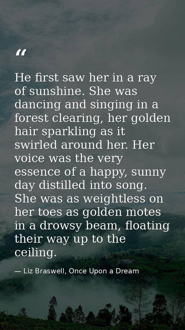 He first saw her in a ray of sunshine. She was dancing and singing in a forest clearing, her golden hair sparkling as it — Liz Braswell, Once Upon a Dream