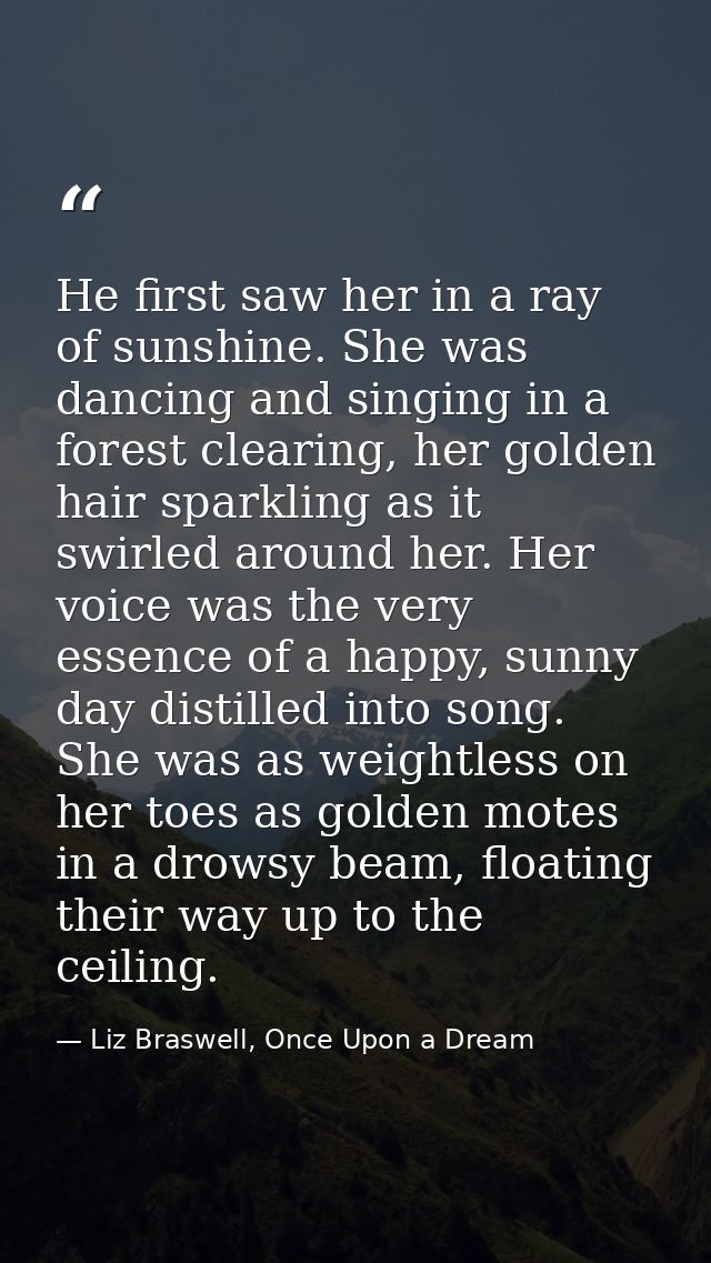 He first saw her in a ray of sunshine. She was dancing and singing in a forest clearing, her golden hair sparkling as it — Liz Braswell, Once Upon a Dream