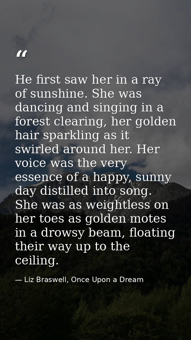 He first saw her in a ray of sunshine. She was dancing and singing in a forest clearing, her golden hair sparkling as it — Liz Braswell, Once Upon a Dream