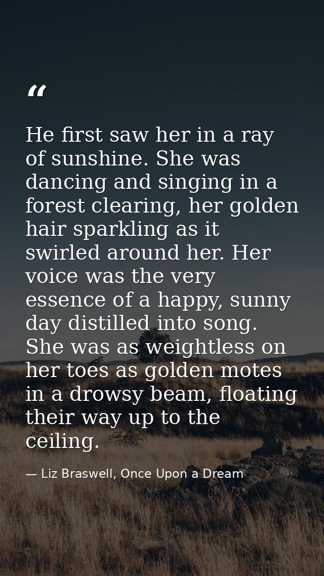 He first saw her in a ray of sunshine. She was dancing and singing in a forest clearing, her golden hair sparkling as it — Liz Braswell, Once Upon a Dream