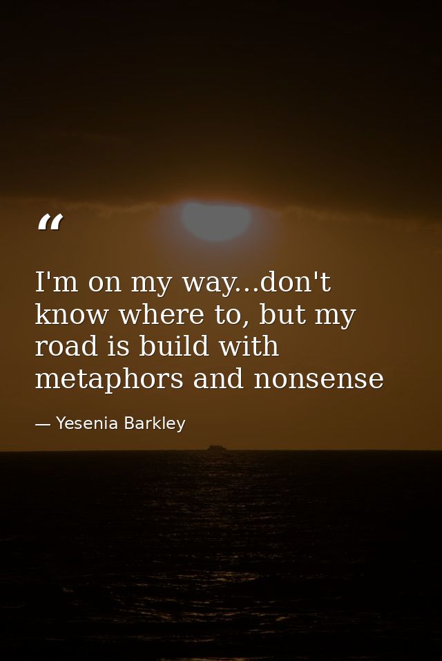 I'm on my way...don't know where to, but my road is build with metaphors and nonsense — Yesenia Barkley