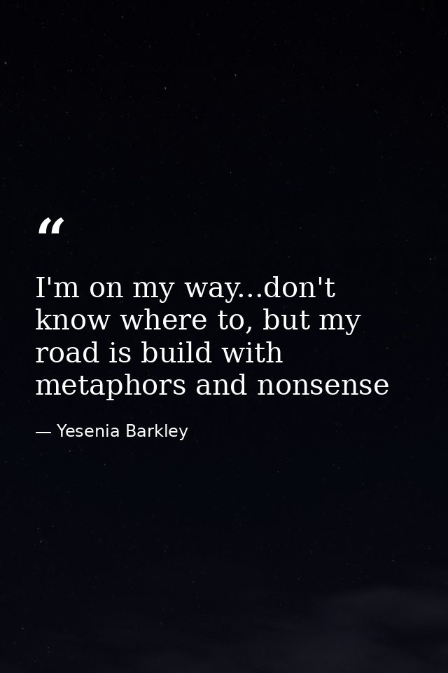 I'm on my way...don't know where to, but my road is build with metaphors and nonsense — Yesenia Barkley