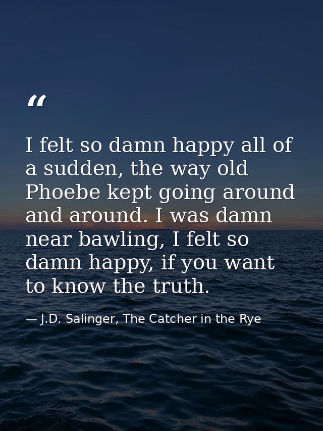 I felt so damn happy all of a sudden, the way old Phoebe kept going around and around. I was damn near bawling, I felt s — J.D. Salinger, The Catcher in the Rye