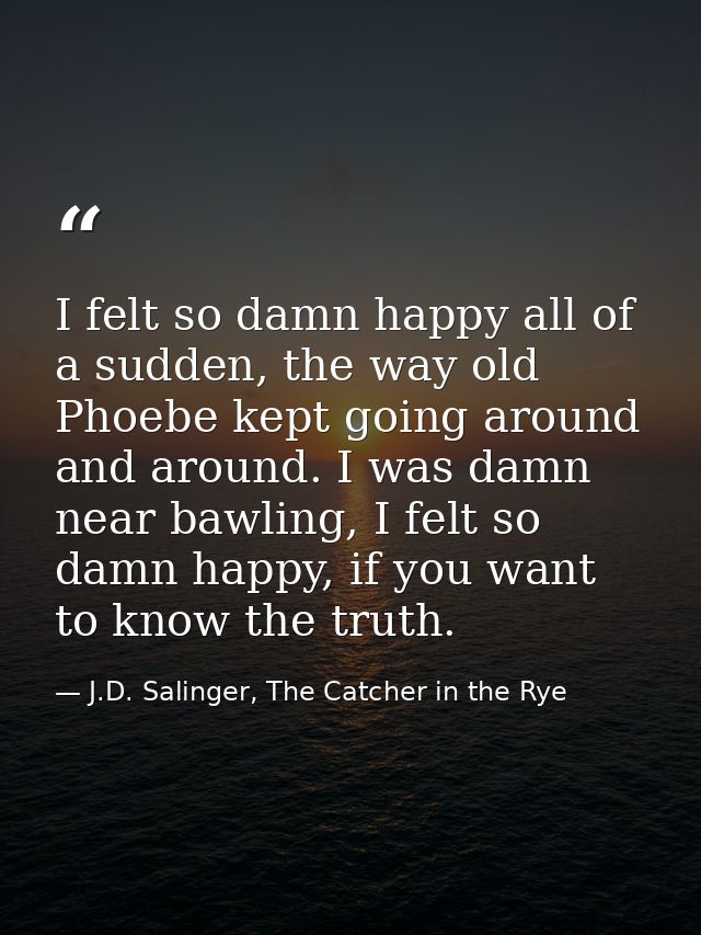 I felt so damn happy all of a sudden, the way old Phoebe kept going around and around. I was damn near bawling, I felt s — J.D. Salinger, The Catcher in the Rye