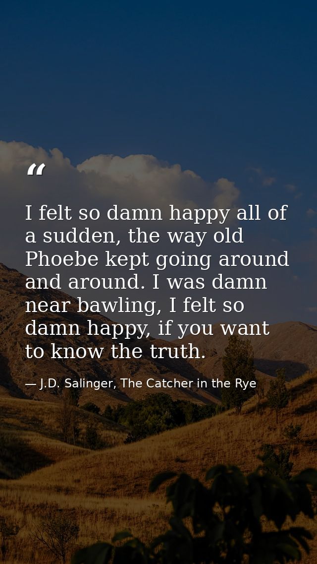 I felt so damn happy all of a sudden, the way old Phoebe kept going around and around. I was damn near bawling, I felt s — J.D. Salinger, The Catcher in the Rye