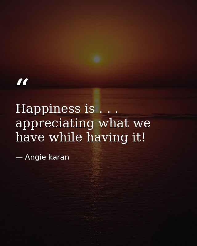Happiness is . . . appreciating what we have while having it! — Angie karan