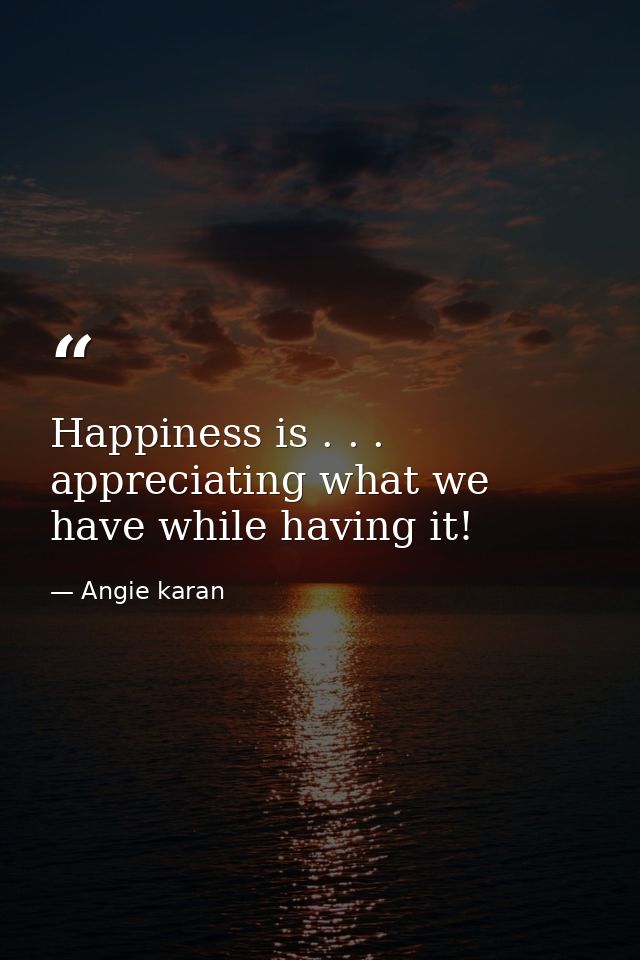 Happiness is . . . appreciating what we have while having it! — Angie karan