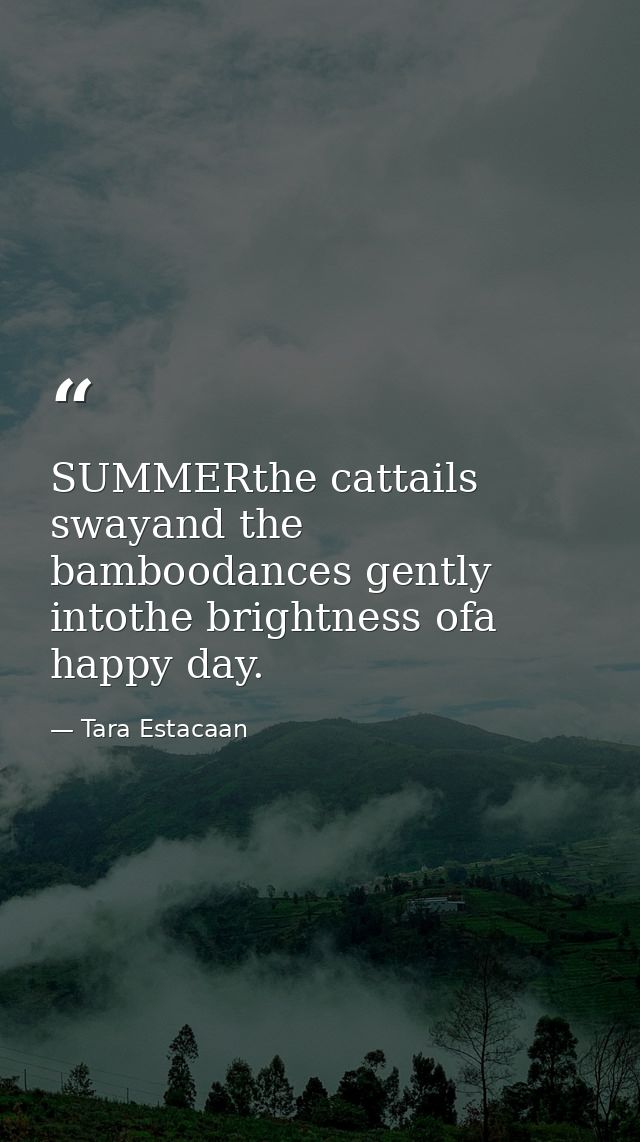 SUMMERthe cattails swayand the bamboodances gently intothe brightness ofa happy day. — Tara Estacaan