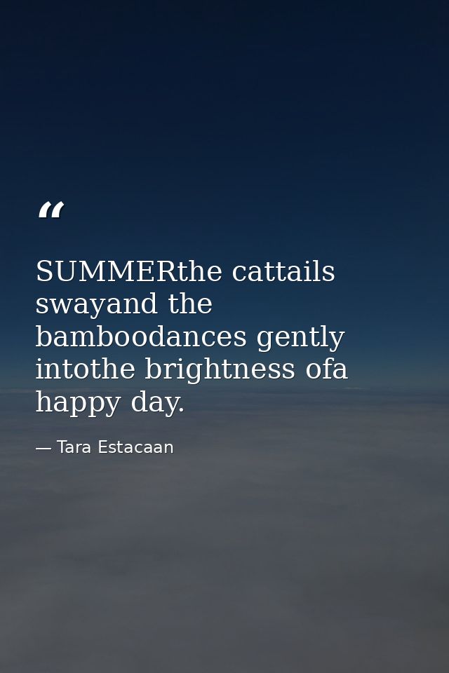 SUMMERthe cattails swayand the bamboodances gently intothe brightness ofa happy day. — Tara Estacaan