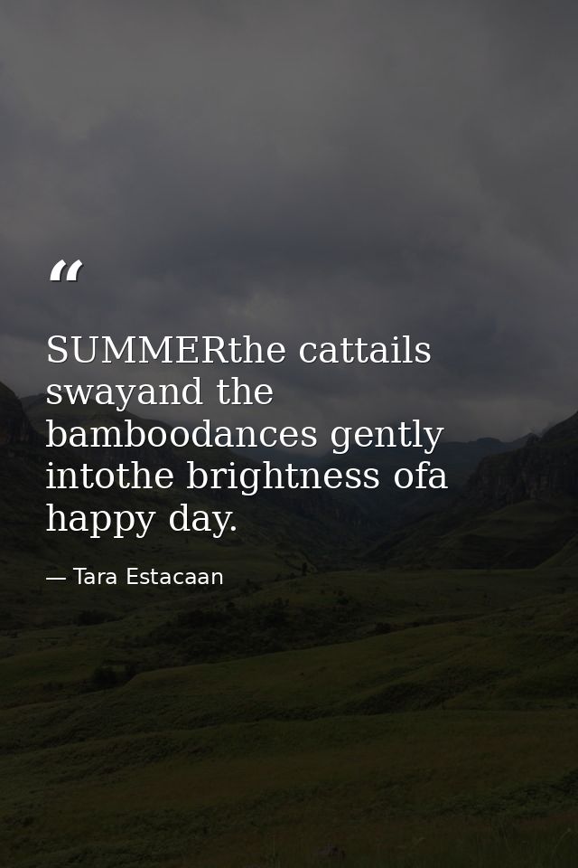 SUMMERthe cattails swayand the bamboodances gently intothe brightness ofa happy day. — Tara Estacaan