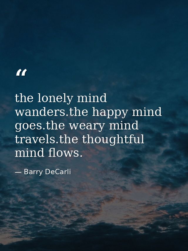 the lonely mind wanders.the happy mind goes.the weary mind travels.the thoughtful mind flows. — Barry DeCarli