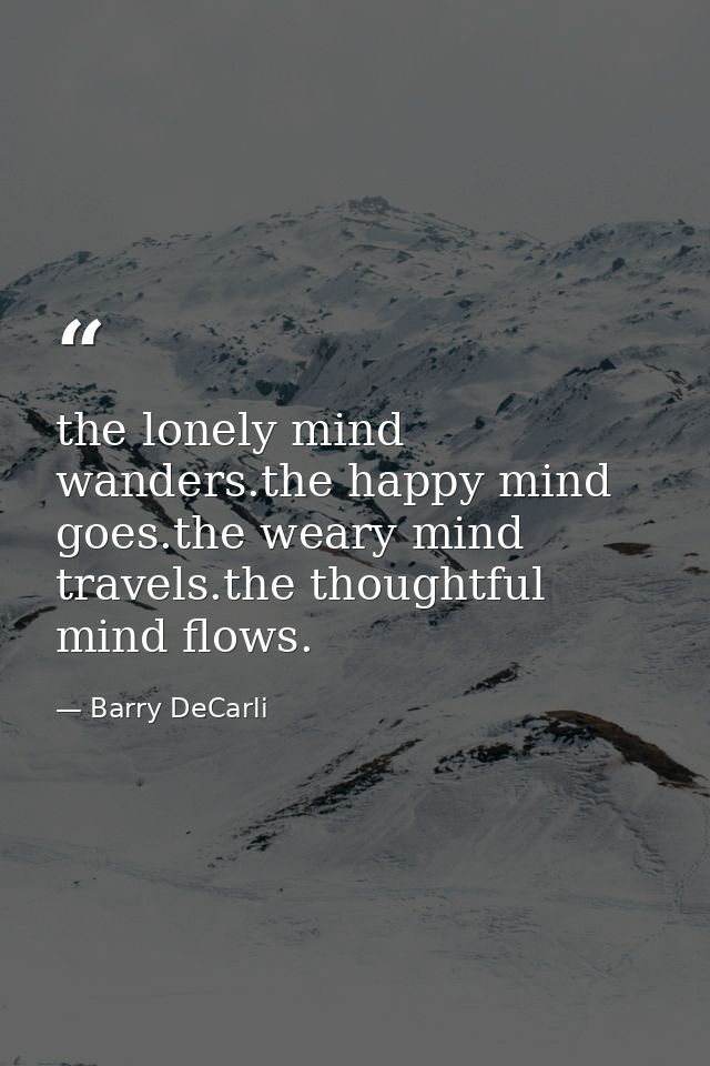 the lonely mind wanders.the happy mind goes.the weary mind travels.the thoughtful mind flows. — Barry DeCarli