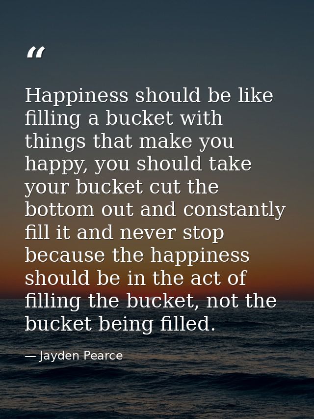 Happiness should be like filling a bucket with things that make you happy, you should take your bucket cut the bottom ou — Jayden Pearce