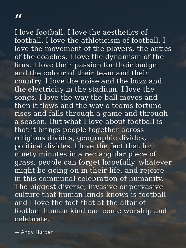I love football. I love the aesthetics of football. I love the athleticism of football. I love the movement of the playe — Andy Harper
