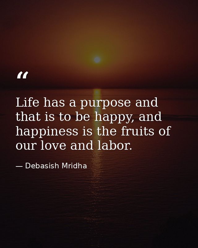 Life has a purpose and that is to be happy, and happiness is the fruits of our love and labor. — Debasish Mridha