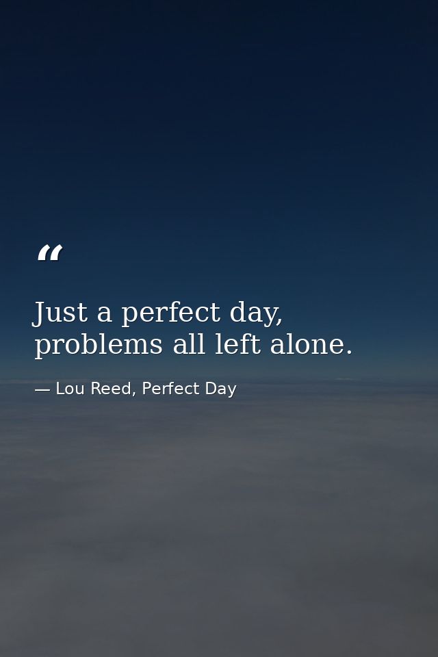 Just a perfect day, problems all left alone. — Lou Reed, Perfect Day