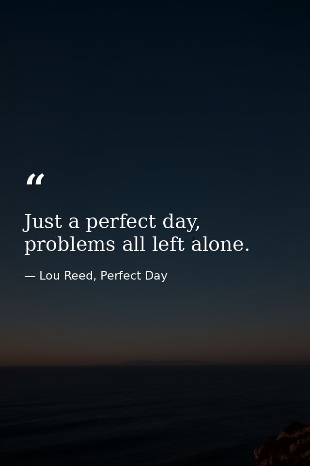 Just a perfect day, problems all left alone. — Lou Reed, Perfect Day