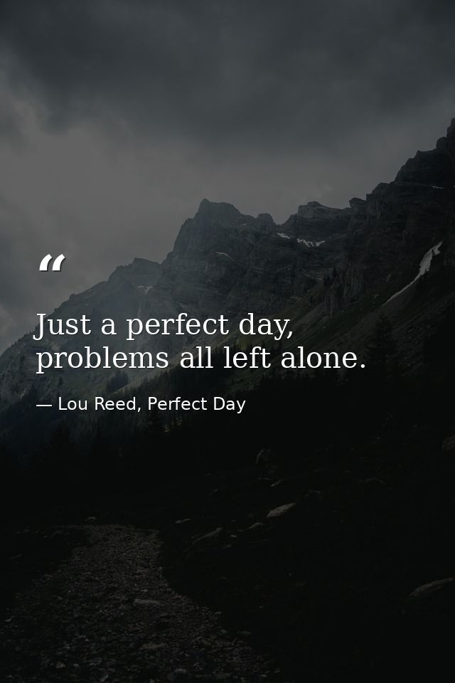 Just a perfect day, problems all left alone. — Lou Reed, Perfect Day