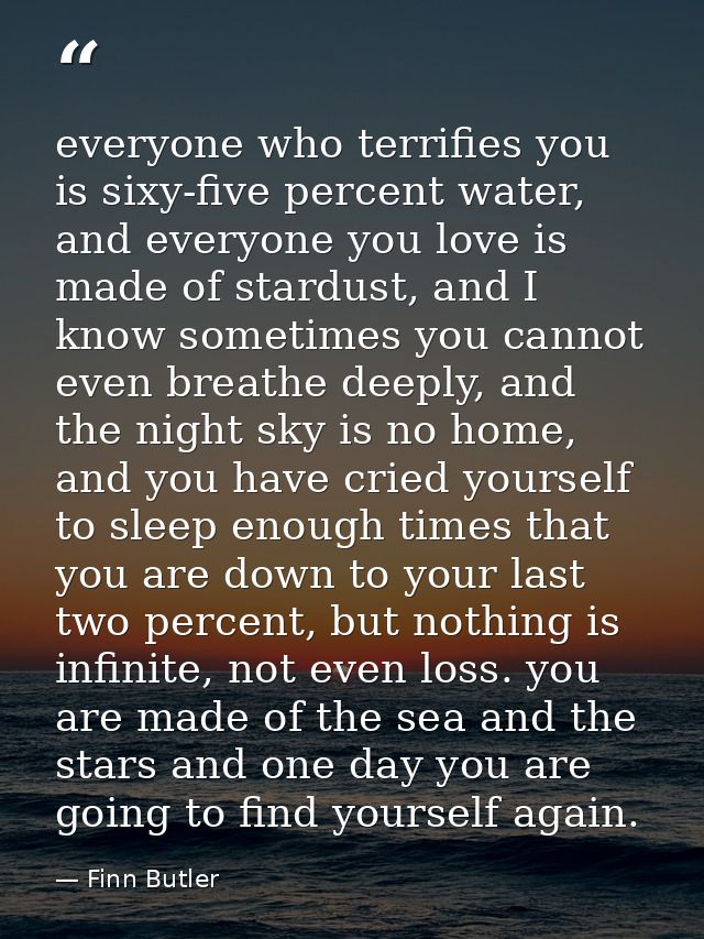 everyone who terrifies you is sixy-five percent water, and everyone you love is made of stardust, and I know sometimes y — Finn Butler