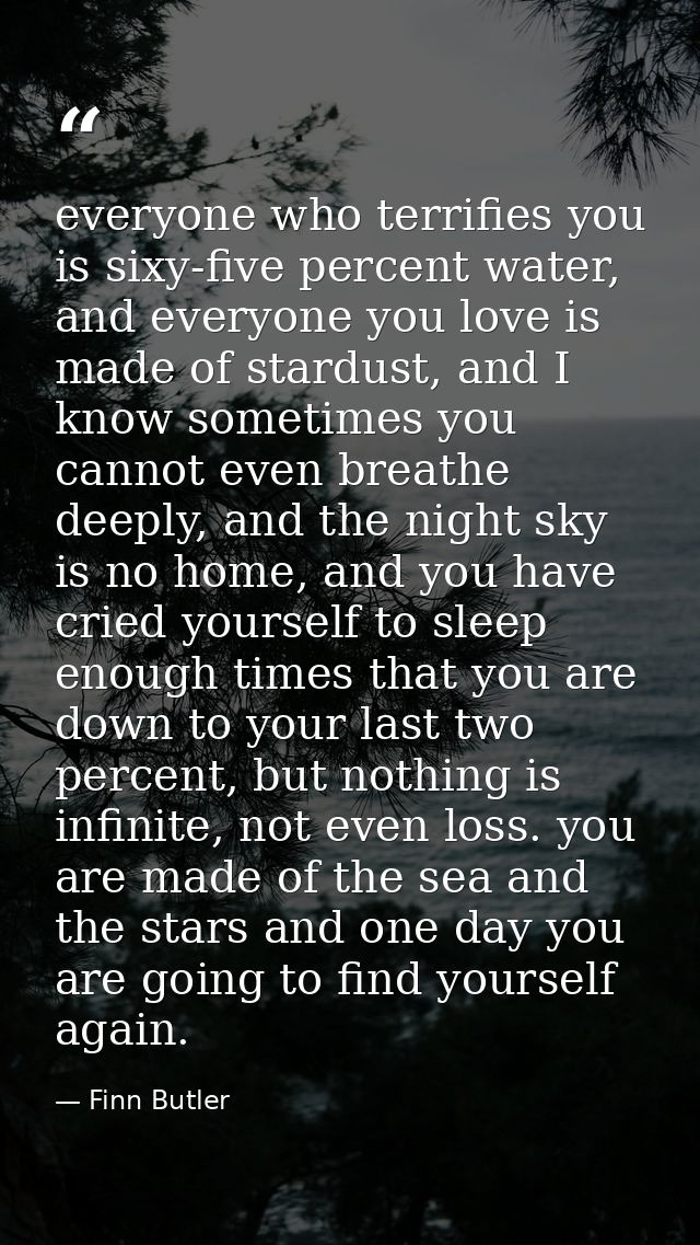 everyone who terrifies you is sixy-five percent water, and everyone you love is made of stardust, and I know sometimes y — Finn Butler