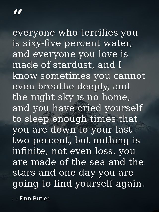 everyone who terrifies you is sixy-five percent water, and everyone you love is made of stardust, and I know sometimes y — Finn Butler