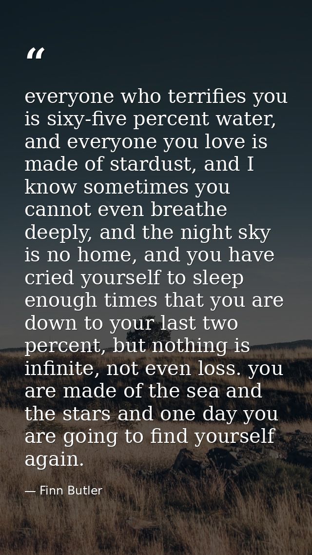 everyone who terrifies you is sixy-five percent water, and everyone you love is made of stardust, and I know sometimes y — Finn Butler