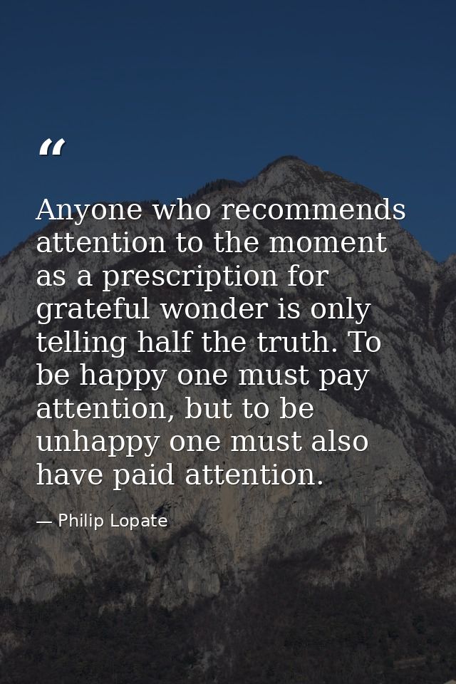 Anyone who recommends attention to the moment as a prescription for grateful wonder is only telling half the truth. To b — Philip Lopate