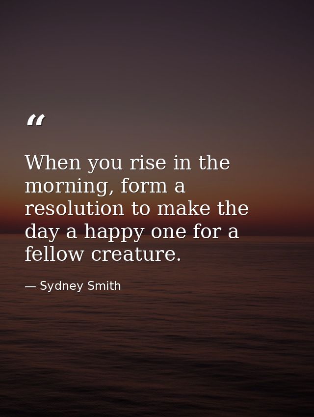 When you rise in the morning, form a resolution to make the day a happy one for a fellow creature. — Sydney Smith
