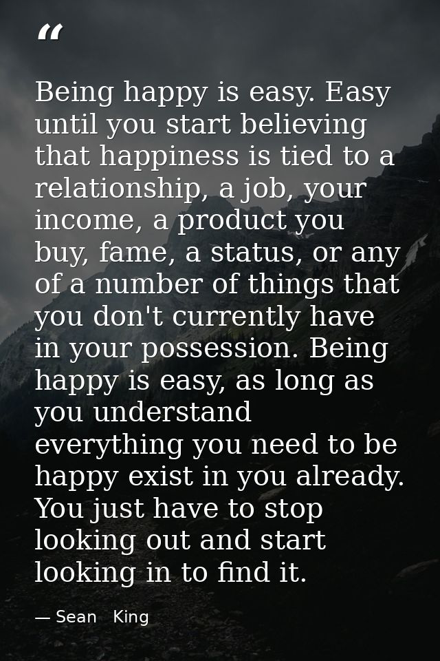 Being happy is easy. Easy until you start believing that happiness is tied to a relationship, a job, your income, a prod — Sean   King