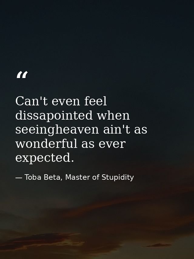 Can't even feel dissapointed when seeingheaven ain't as wonderful as ever expected. — Toba Beta, Master of Stupidity