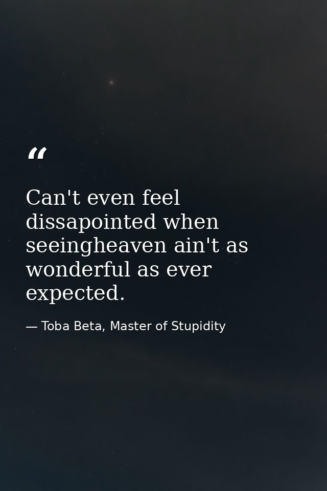 Can't even feel dissapointed when seeingheaven ain't as wonderful as ever expected. — Toba Beta, Master of Stupidity