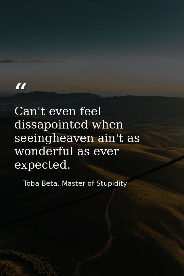 Can't even feel dissapointed when seeingheaven ain't as wonderful as ever expected. — Toba Beta, Master of Stupidity