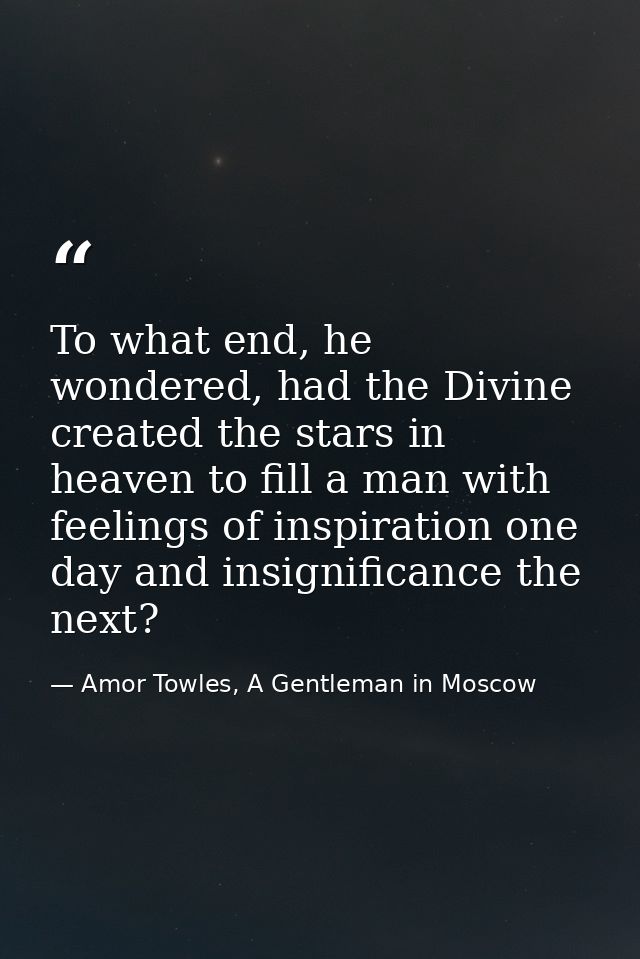 To what end, he wondered, had the Divine created the stars in heaven to fill a man with feelings of inspiration one day  — Amor Towles, A Gentleman in Moscow