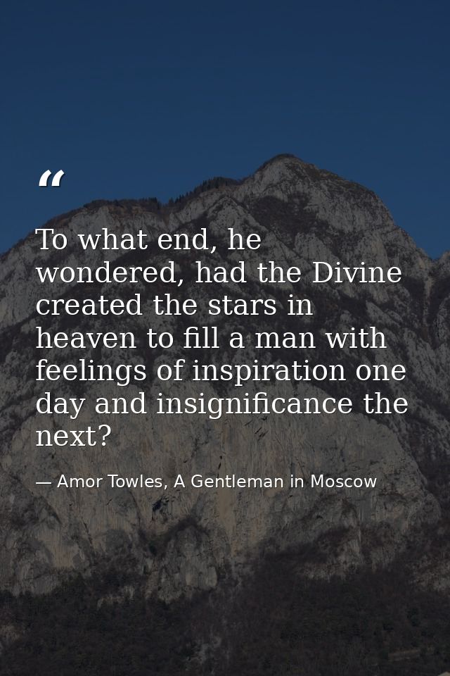 To what end, he wondered, had the Divine created the stars in heaven to fill a man with feelings of inspiration one day  — Amor Towles, A Gentleman in Moscow