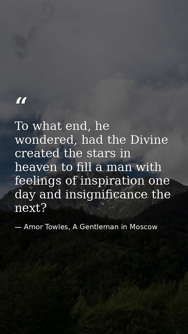 To what end, he wondered, had the Divine created the stars in heaven to fill a man with feelings of inspiration one day  — Amor Towles, A Gentleman in Moscow